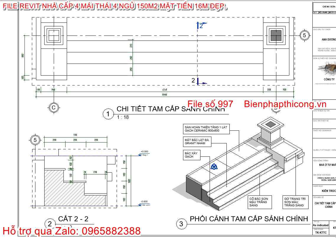 Chi tiết tam cấp sảnh chính mẫu nhà cấp 4 file revit.