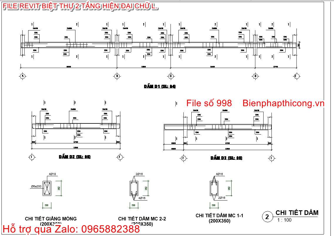 Bản vẽ thiết kế dầm sàn biệt thự 2 tầng revit.