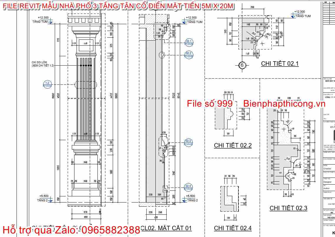 Bản vẽ chi tiết cột tân cổ file revit.