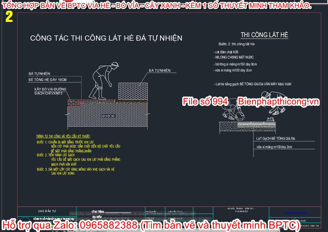 Công tác thi công lát hè đá tự nhiên.