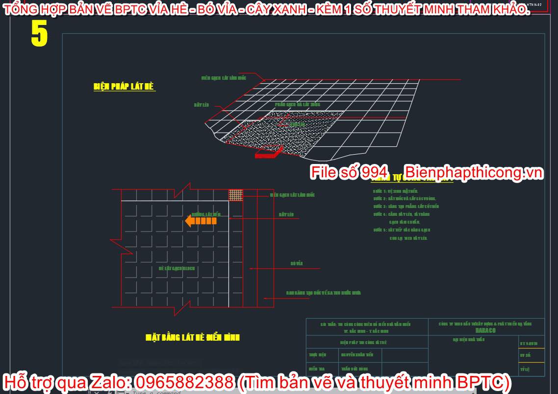 Mẫu bản vẽ bptc lát hè.