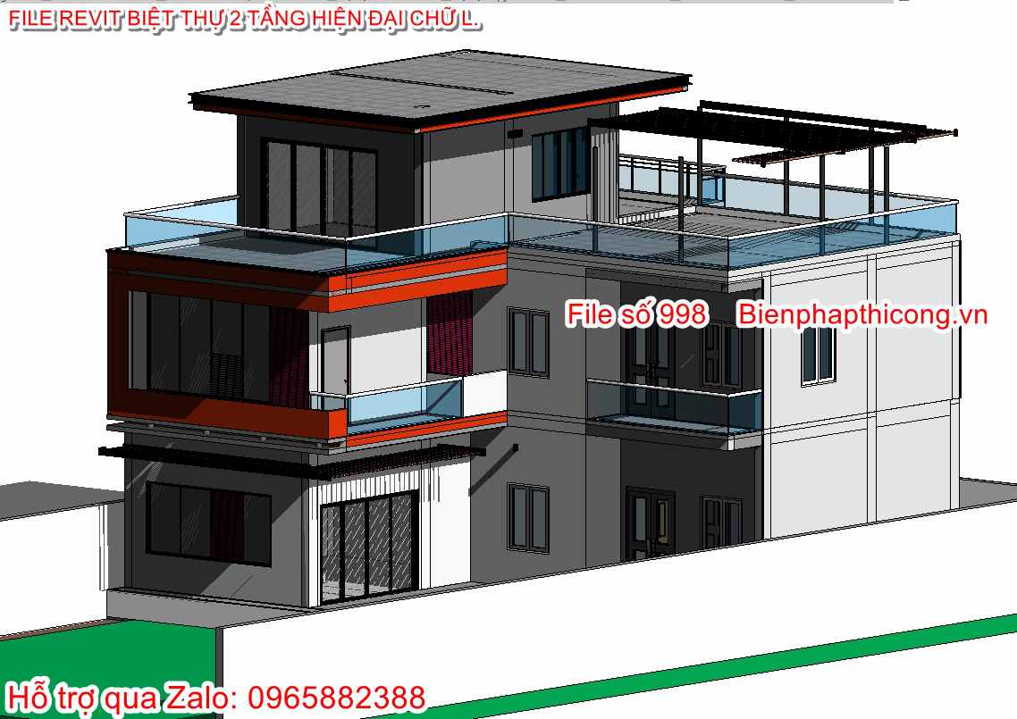 Mẫu thiết kế biệt thự 2 tầng hiện đại file revit.