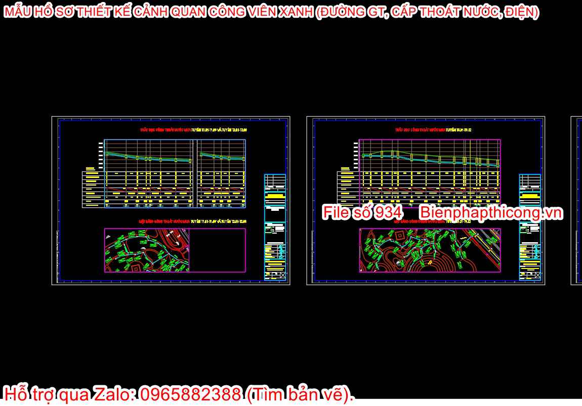 Bản vẽ trắc dọc công trình cảnh quan công viên.