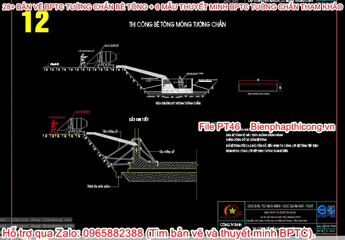 Biện pháp thi công bê tông móng tường chắn.