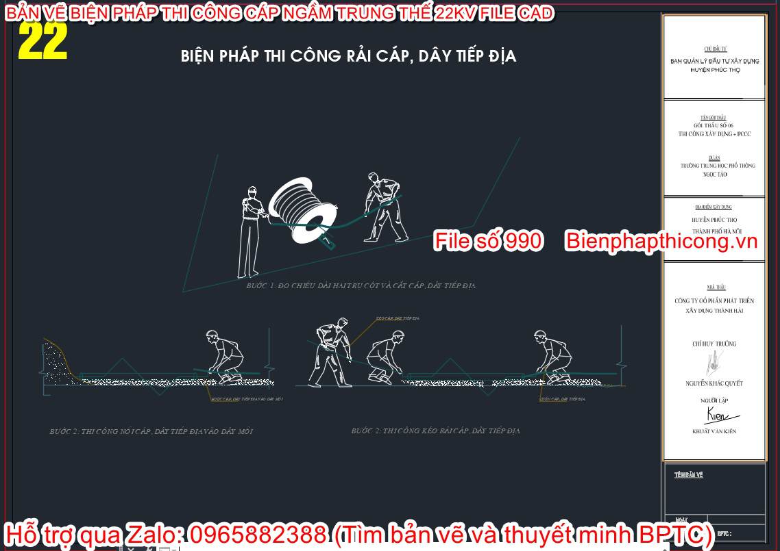 Biện pháp thi công rải cáp, dây tiếp địa.