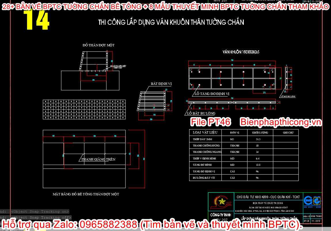 Thi công lắp dựng ván khuôn thân tường chắn.