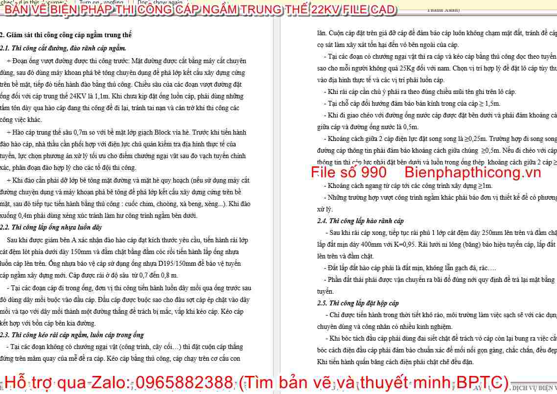 Thuyết minh tổ chức thi công cáp ngầm trung thế.