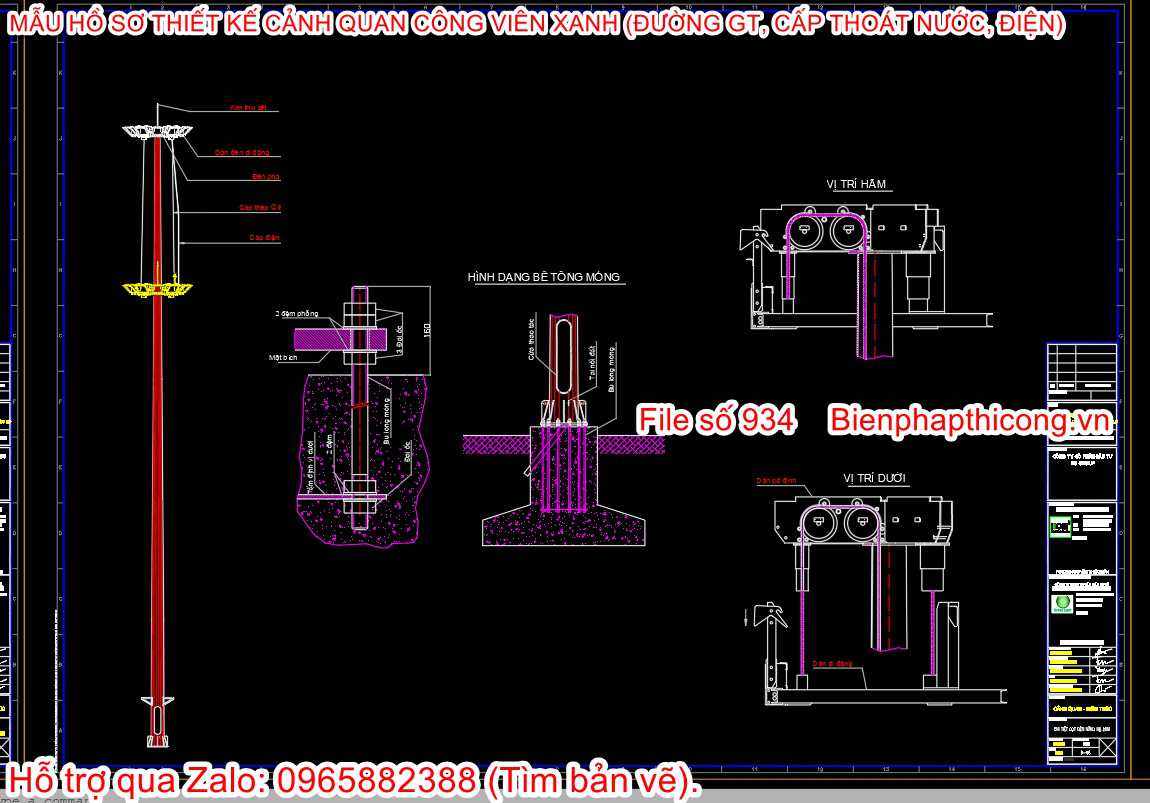 Bản vẽ cột đèn nâng hạ 20m.