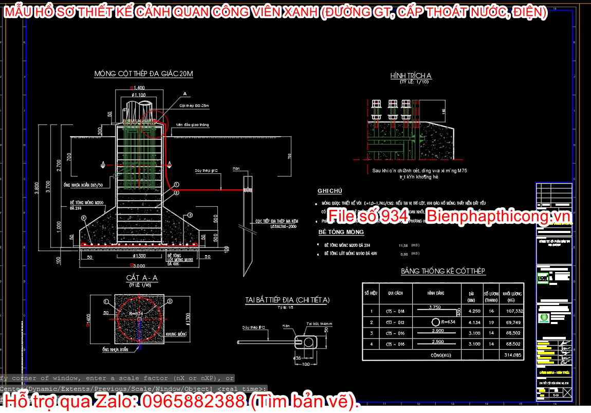 Thiết kế móng cột đèn nâng hạ 20m.