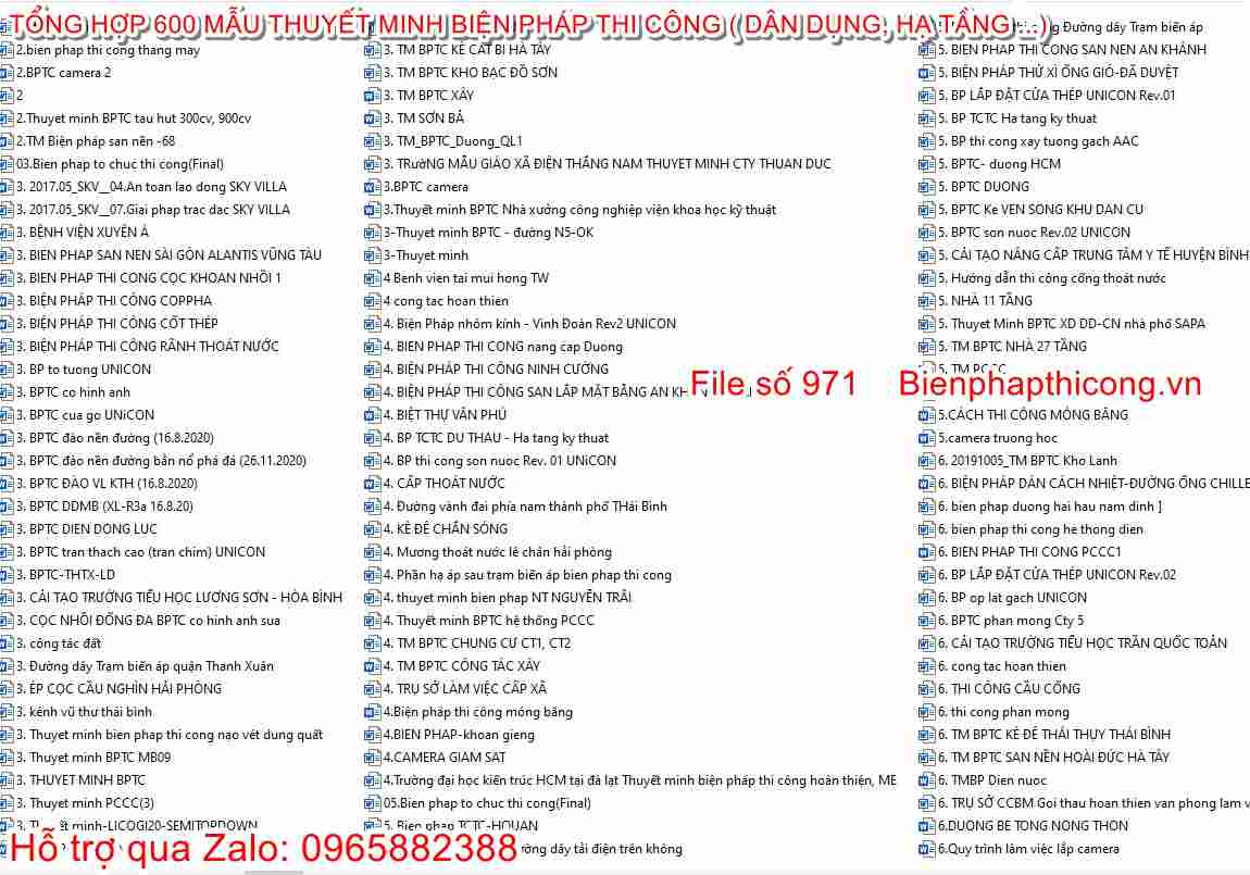 650 file thuyết minh biện pháp thi công dân dụng hạ tầng.