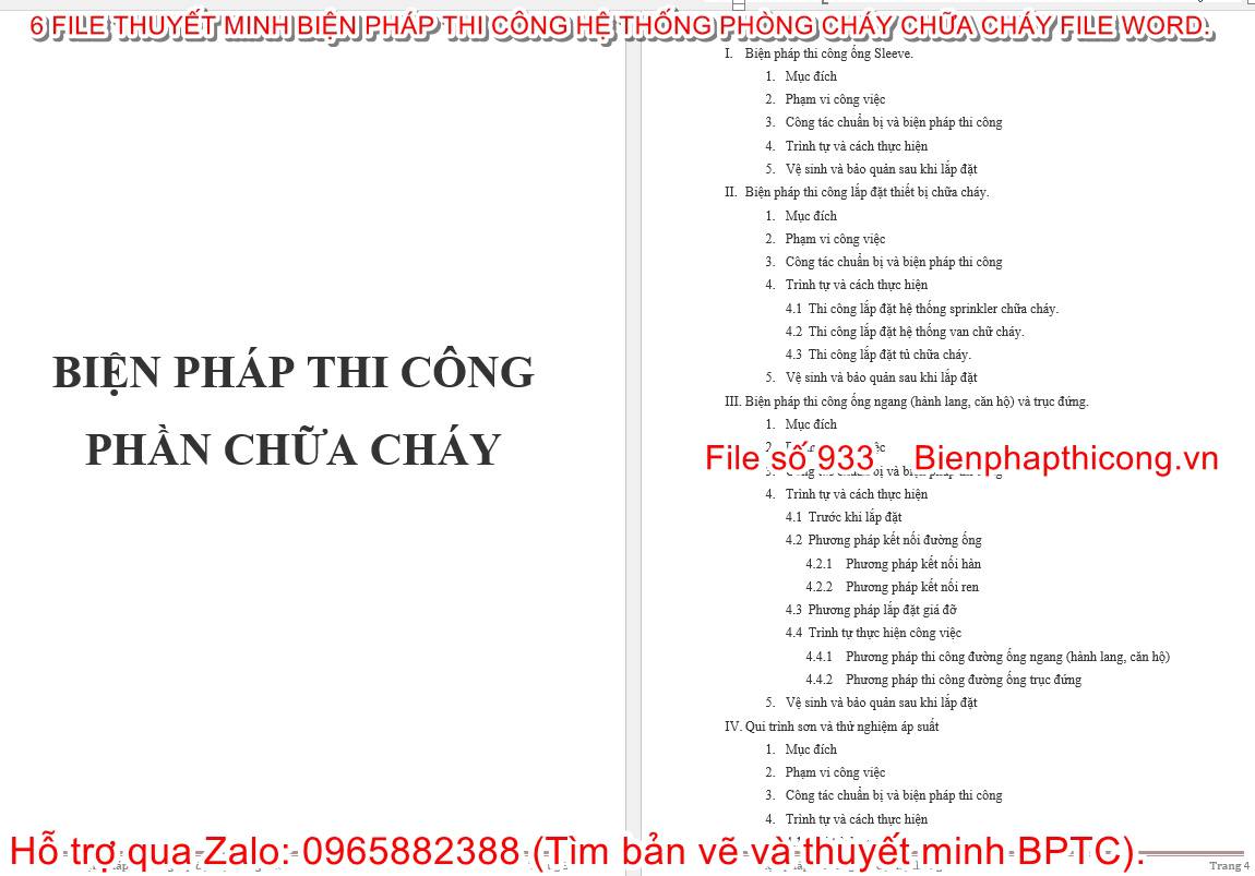 File word thuyết minh biện pháp thi công phần chữa cháy.