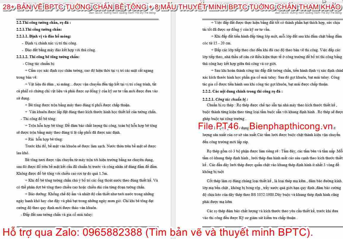 Mẫu thuyết minh BPTC tường chắc, rọ đá.