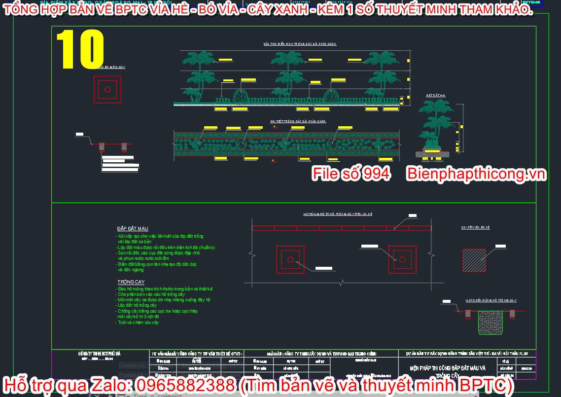 File cad biện pháp thi công cây xanh.