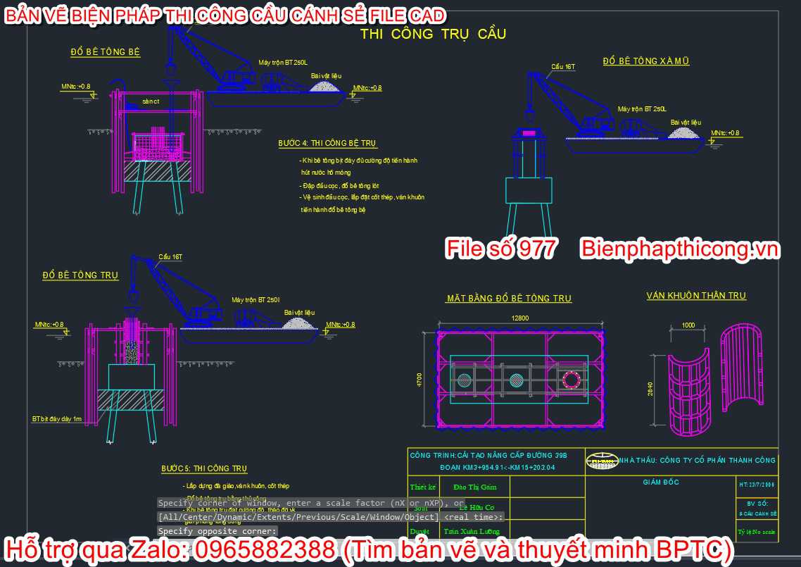 Bản vẽ biện pháp thi công trụ cầu.