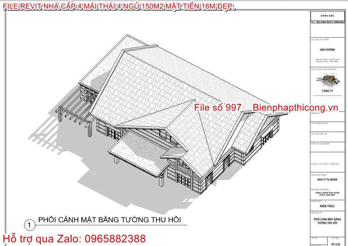 Phối cảnh mặt bằng mái nhà cấp 4 revit.