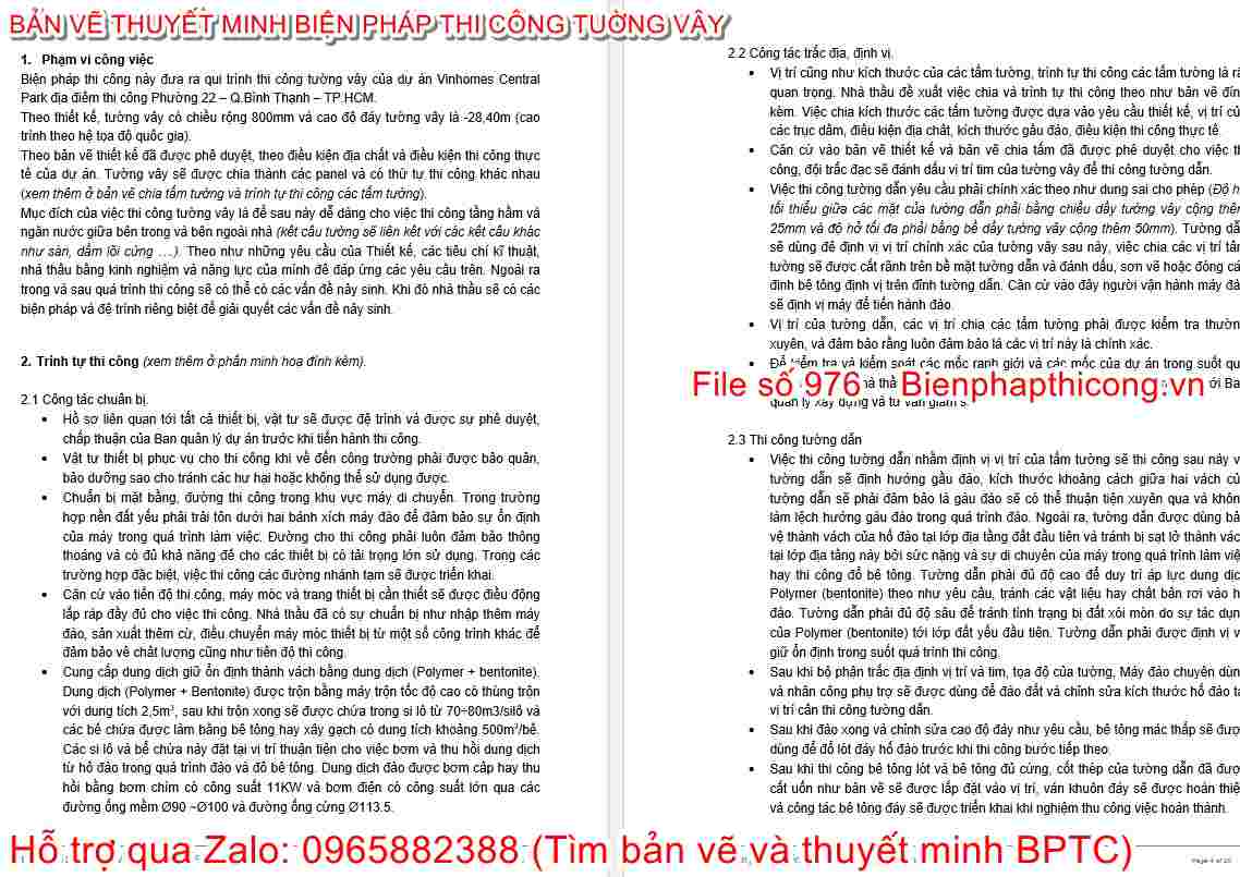 File word thuyết minh biện pháp thi công tường vây.