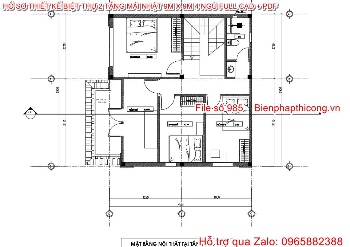 Mặt bằng tầng 2 biệt thự 2 tầng mái nhật.