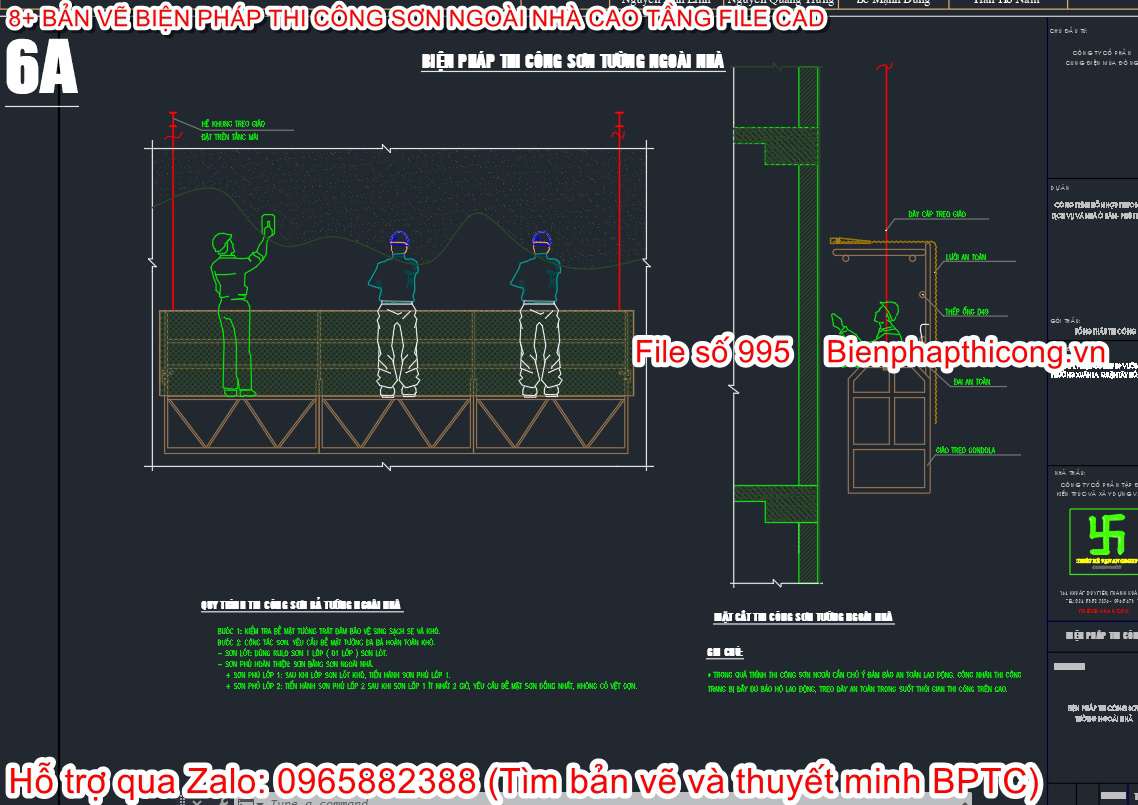 Bản vẽ biện pháp thi công sơn tường ngoài nhà bằng gondola.