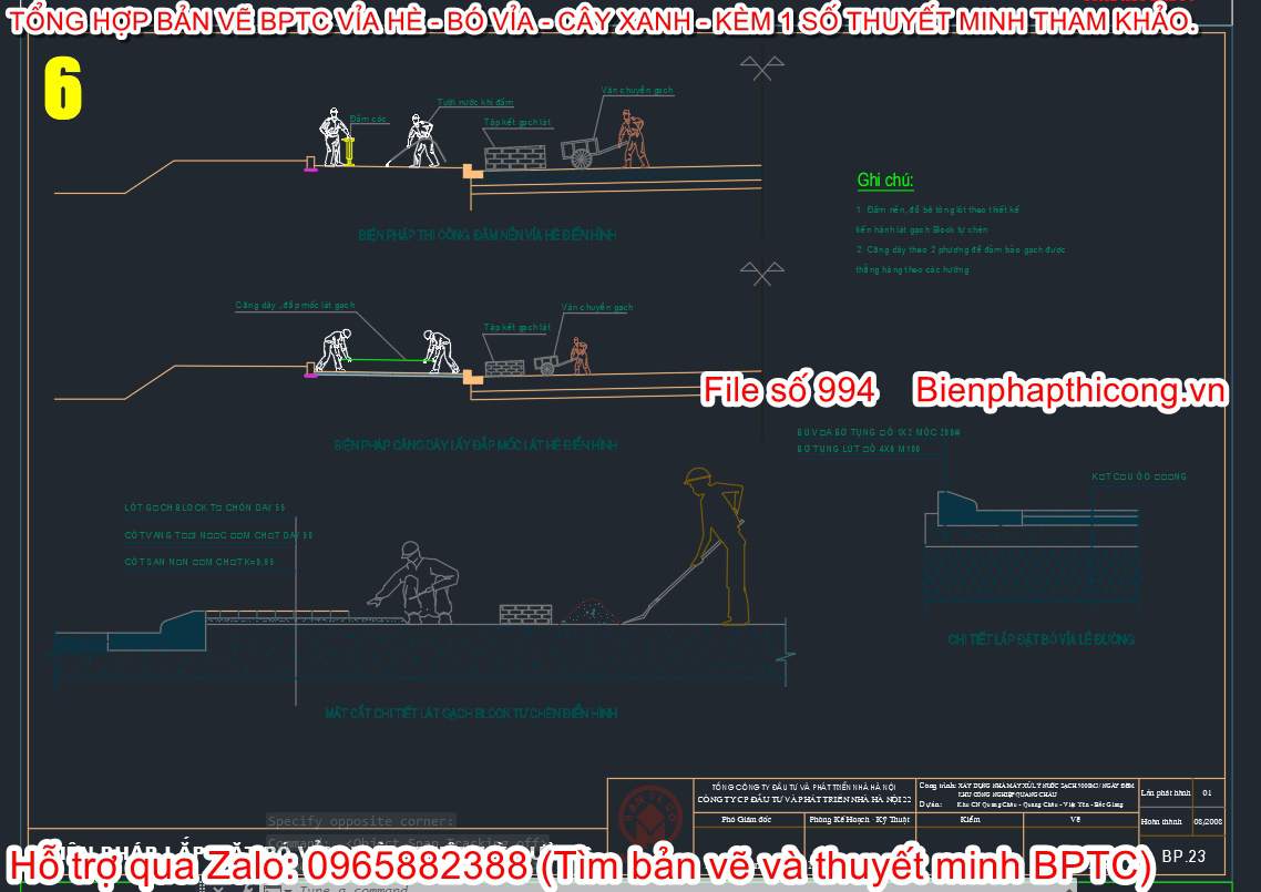 Mẫu bản vẽ bptc bó vỉa lát hè.