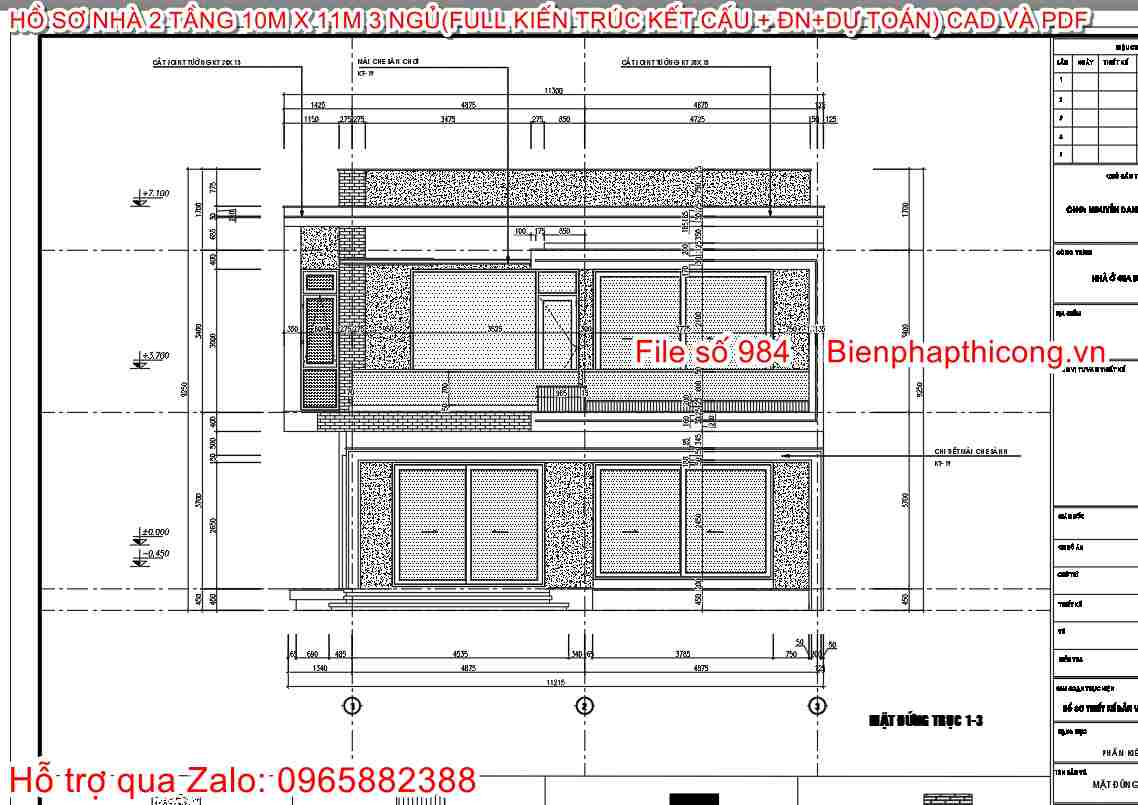 Bản vẽ thiết kế mặt đứng công trình.
