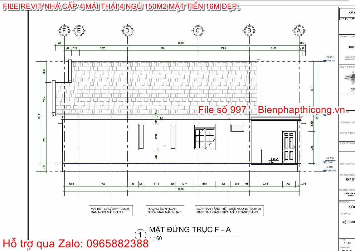 Mặt đứng nhà cấp 4 mái thái revit.