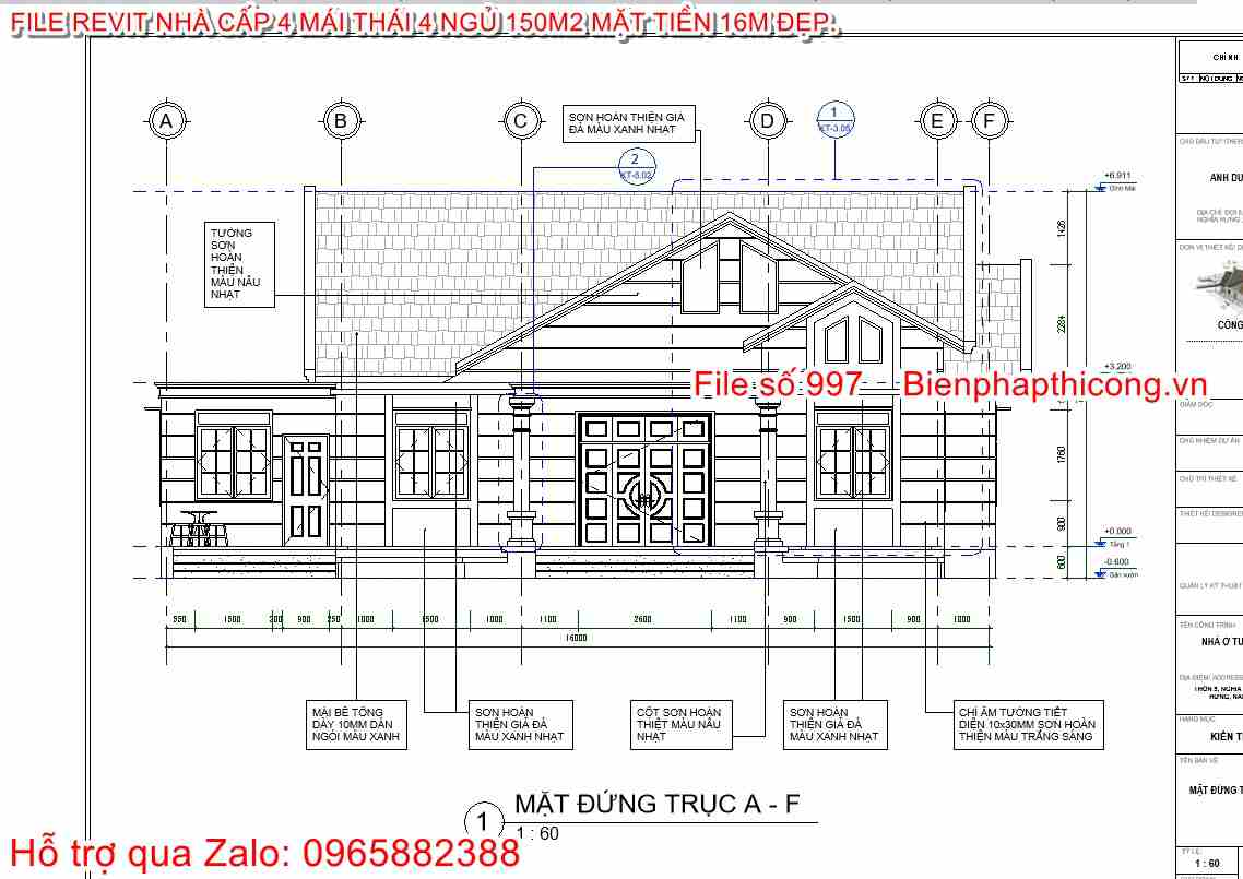 Download file revit nhà cấp 4 mái thái đẹp.