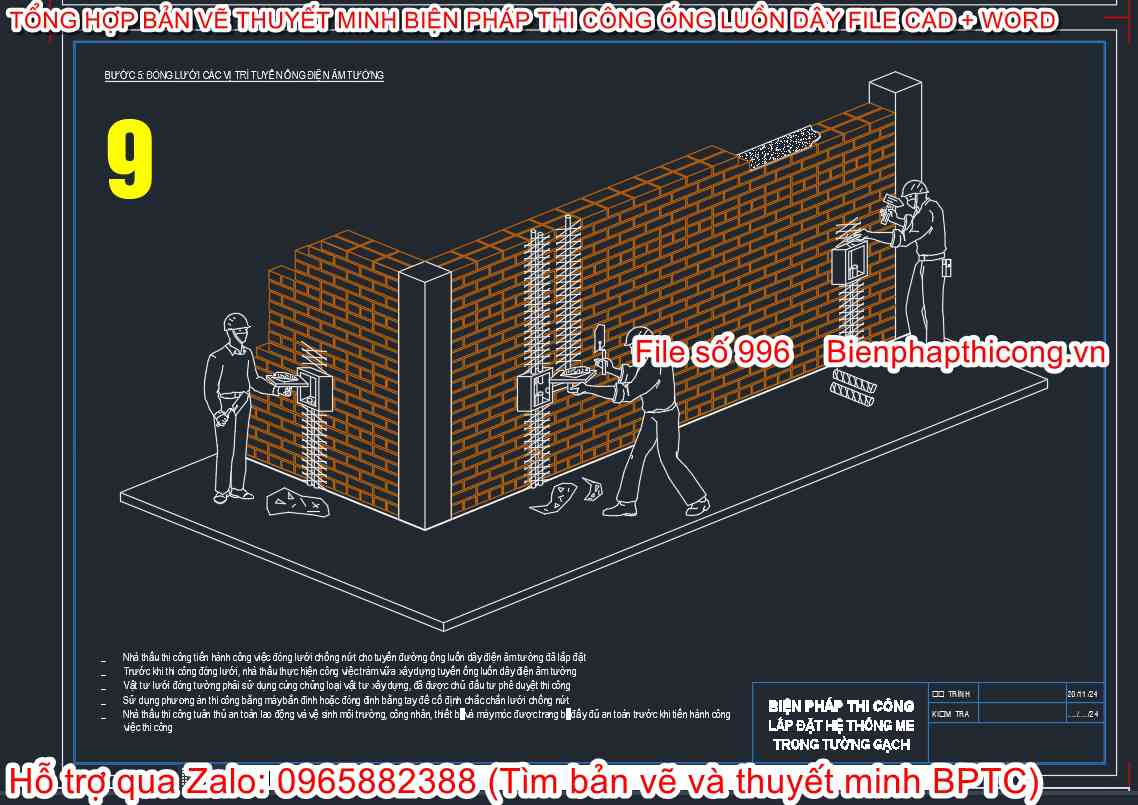 Đóng lưới các vị trí điện âm tường.