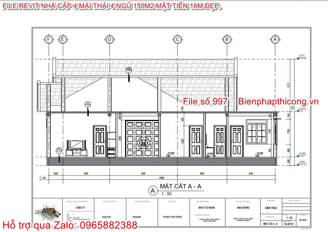 Bản vẽ mặt cắt nhà cấp 4 revit.