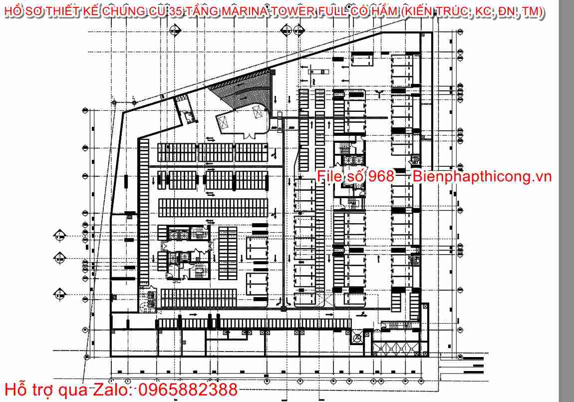 Mặt bằng thiết kế tầng hầm.