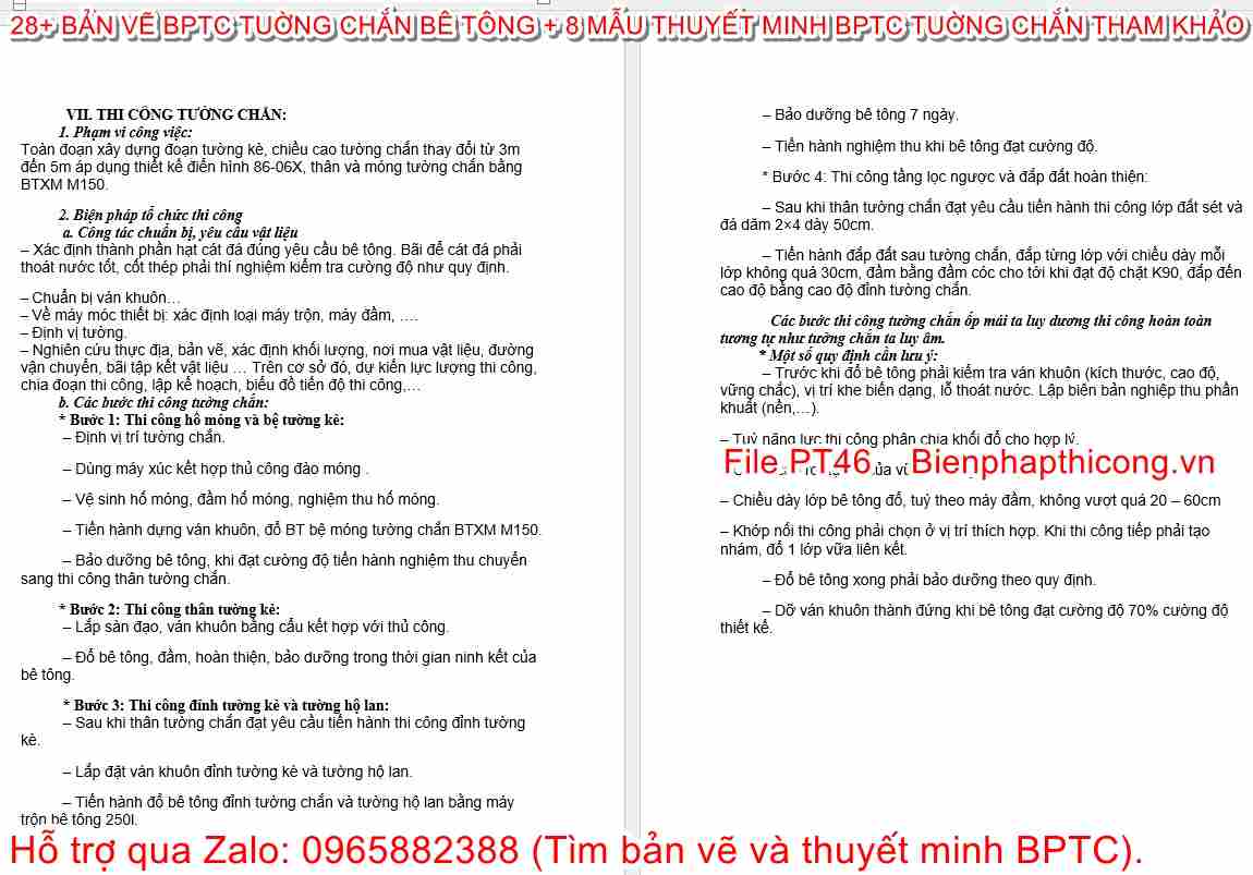 Mẫu thuyết minh BPTC tường chắn.