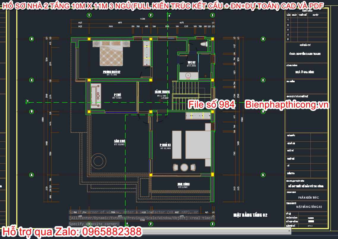 Mặt bằng tầng 2 file cad.